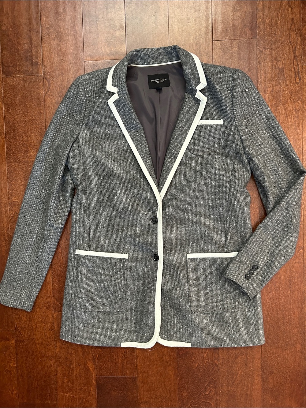 Banana Republic Gray Equestrian Hacking Jacket,  La Redingote, Piped, Size 12